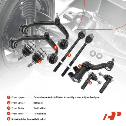 9x Front Control Arm Ball Joint Tie Rod Idler Arm for Chevy GMC (2011–2019)