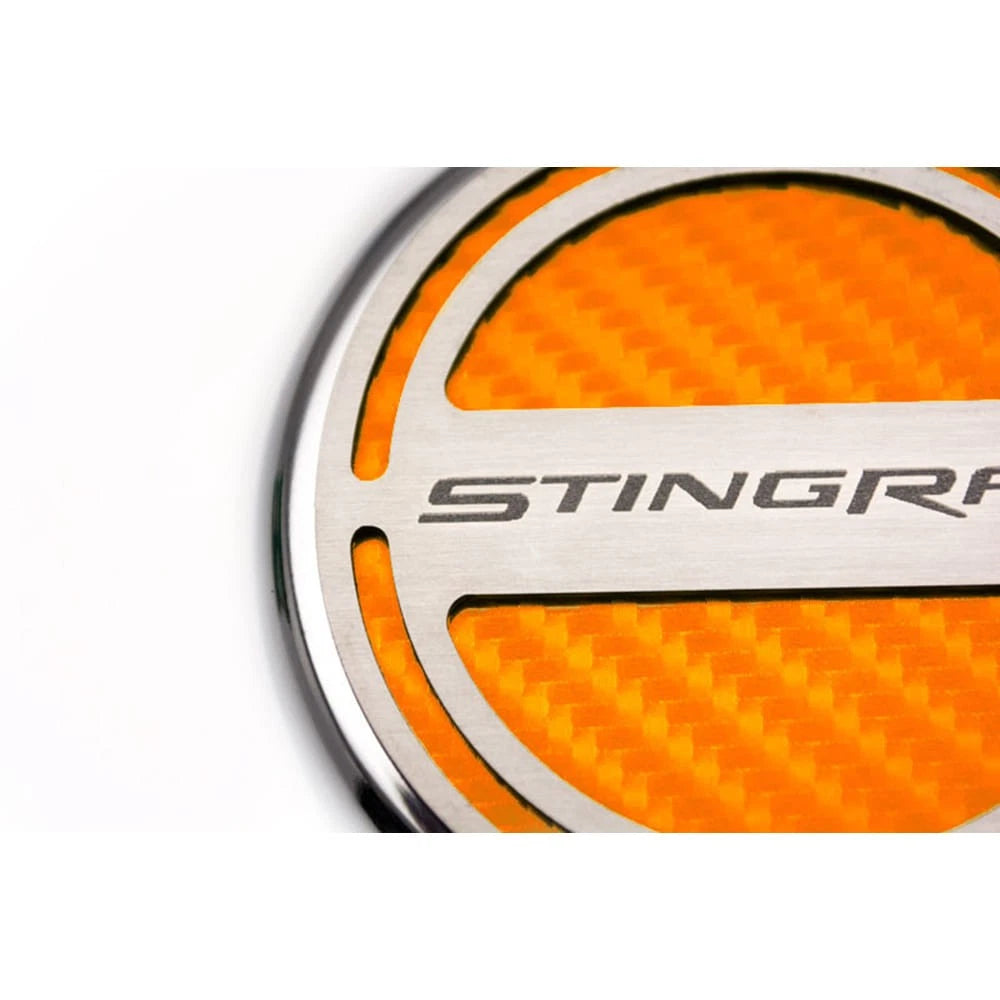 Chrome 'Stingray' Cap Covers w/Orange CF Inlay for 2014-2019 Corvette Z06 Manual