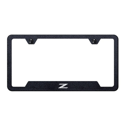 Textured Black Laser Etched Cutout Bottom License Plate Frame for Nissan Z