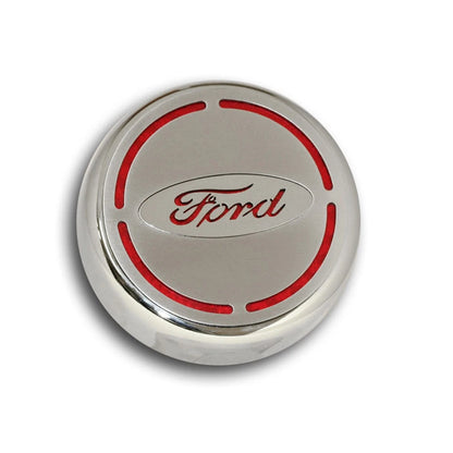 Chrome Cap Covers with Red Ford Oval Accent for 2015–2016 Mustang