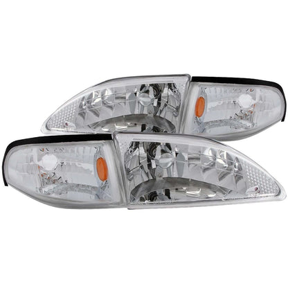 Chrome Clear Lens Crystal Headlight Set for 1994-1998 Ford Mustang